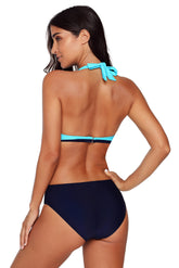 Blue Color Block Push-up Halter One-piece Swimwear